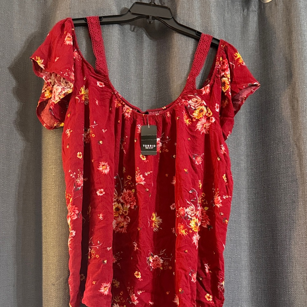 torrid Burgundy Floral Cold-Shoulder Peasant Top